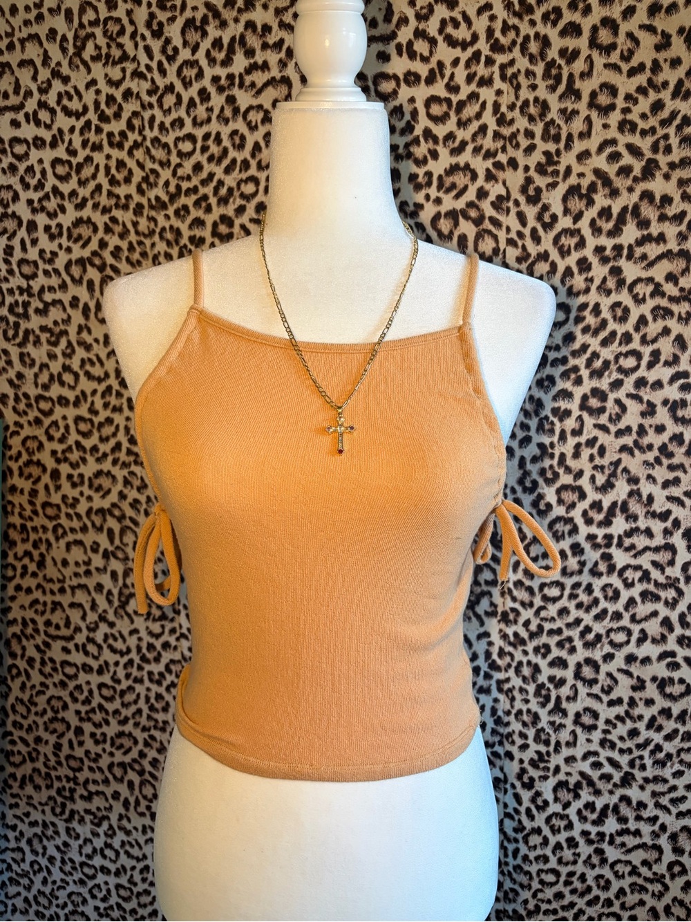 Women’s Tan Spaghetti Strap Tie-Side Tank Top